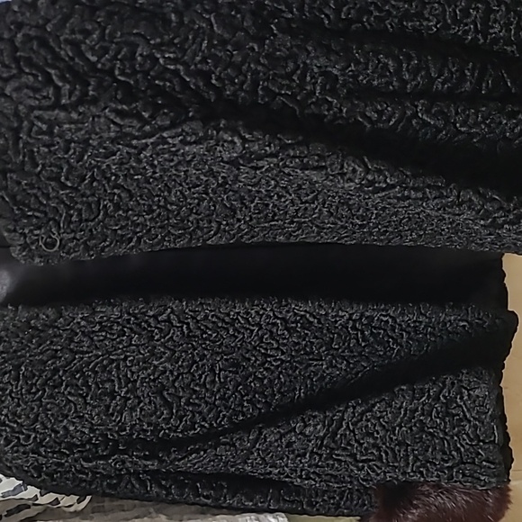 Vintage Mink Fur Trimmed with Mink Cuffs Black Curly Lamb coat Small. - Picture 3 of 8